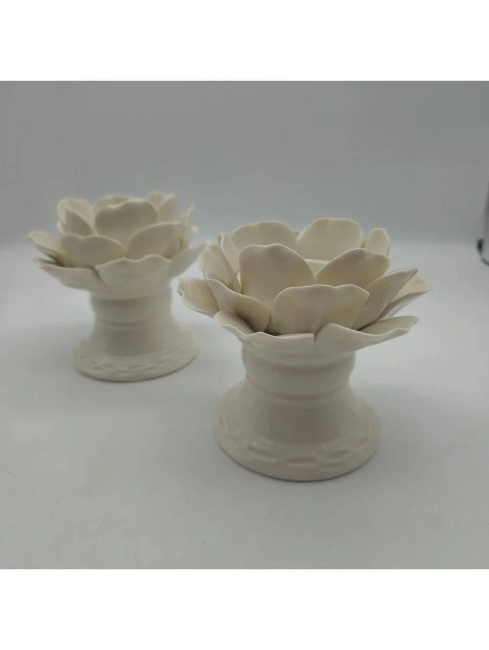 Apropos White Lotus Ceramic Candle Holders Set Of 2 White